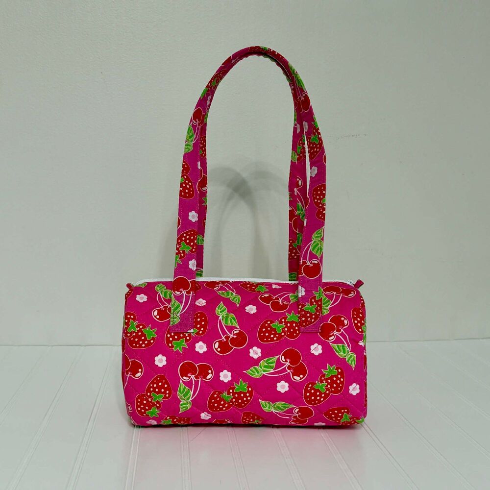 Handmade Quilted Pink Strawberries & Cherries Barrel Bag - Picture 4 of 5